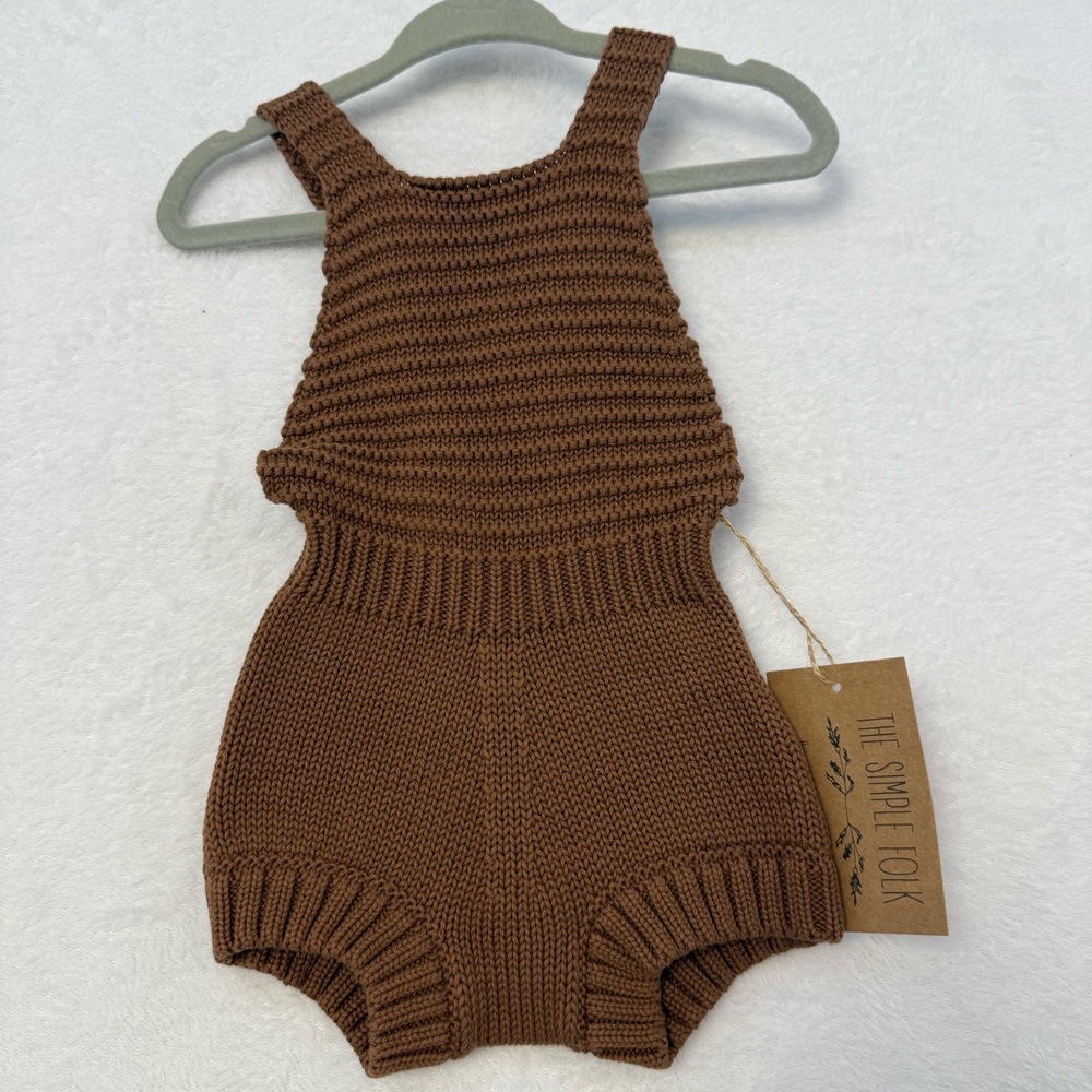 The Simple Folk Romper Kids 9-12M Mocha Criss Cross Organic Cozy Minimalist
